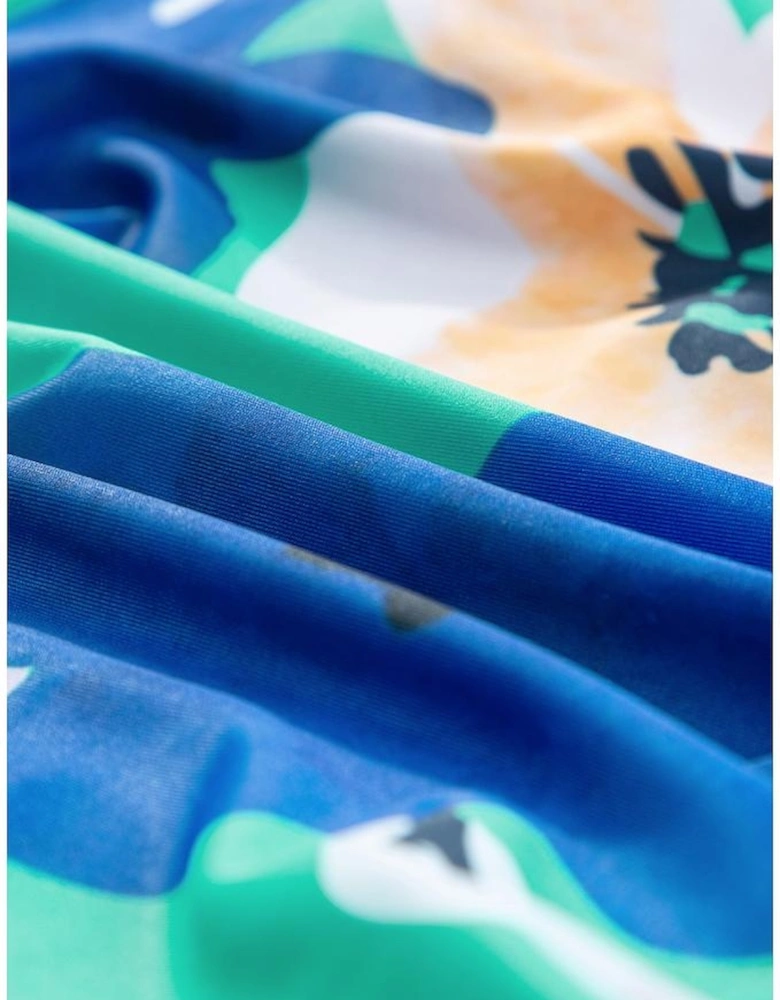 Green Floral Print Ruched Cut Out One Shoulder Monokini