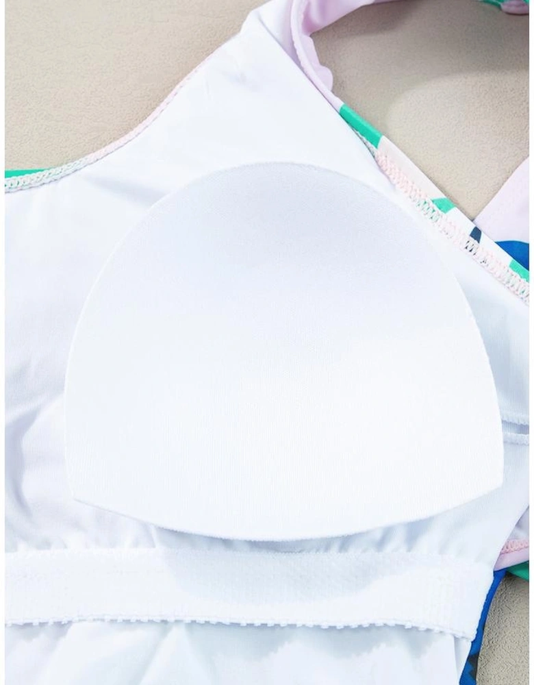 Green Floral Print Ruched Cut Out One Shoulder Monokini