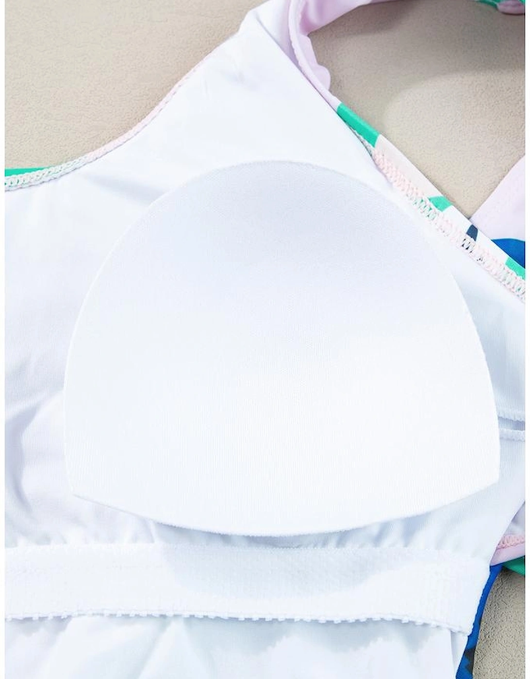 Green Floral Print Ruched Cut Out One Shoulder Monokini