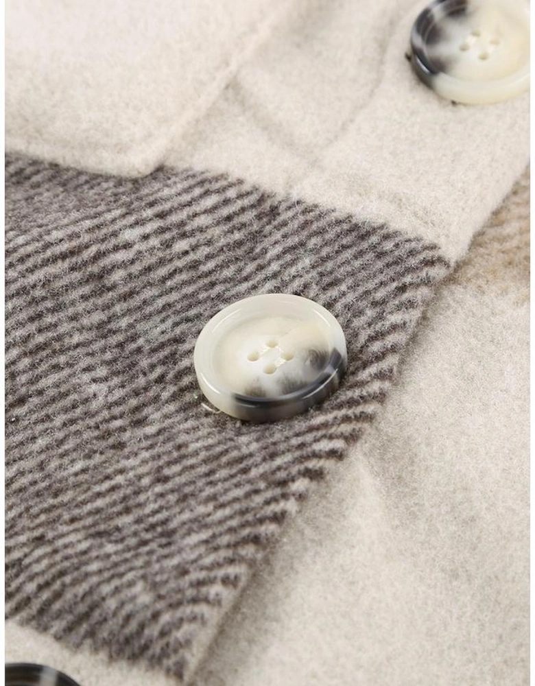 Khaki Plaid Color Block Buttoned Long Sleeve Jacket with Pocket