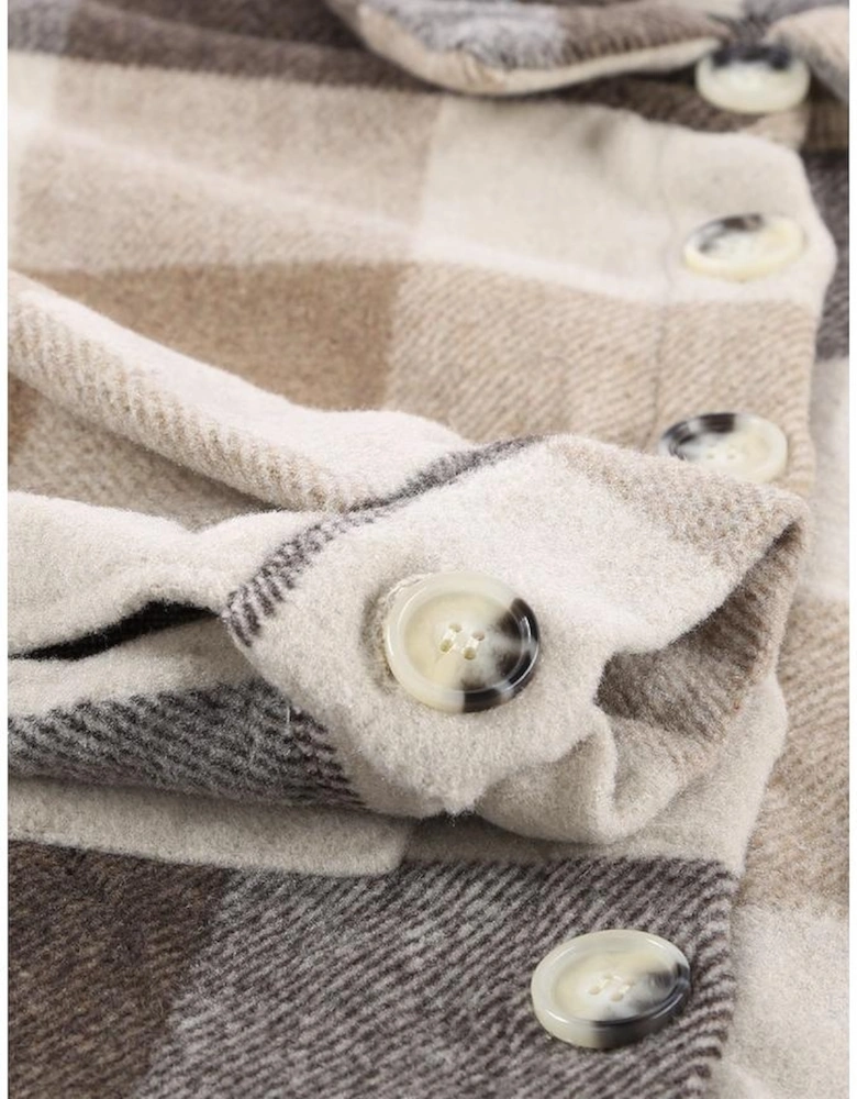 Khaki Plaid Color Block Buttoned Long Sleeve Jacket with Pocket