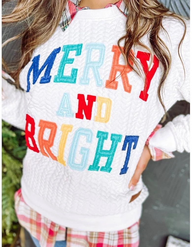 Bright White Merry And Bright Cable Knit Pullover Sweatshirt