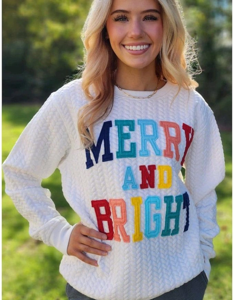 Bright White Merry And Bright Cable Knit Pullover Sweatshirt