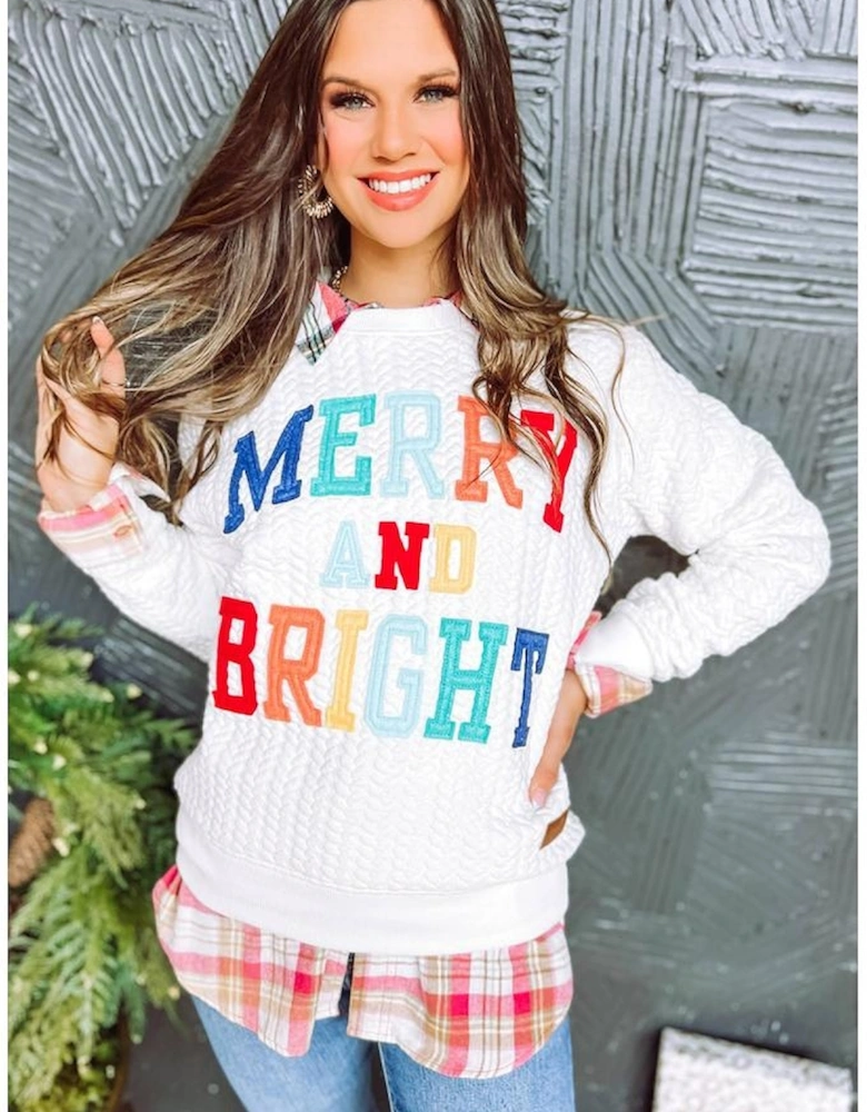 Bright White Merry And Bright Cable Knit Pullover Sweatshirt