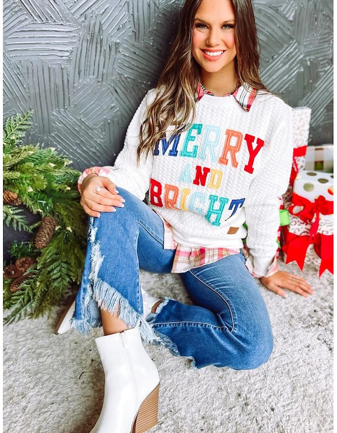 Bright White Merry And Bright Cable Knit Pullover Sweatshirt, 6 of 5