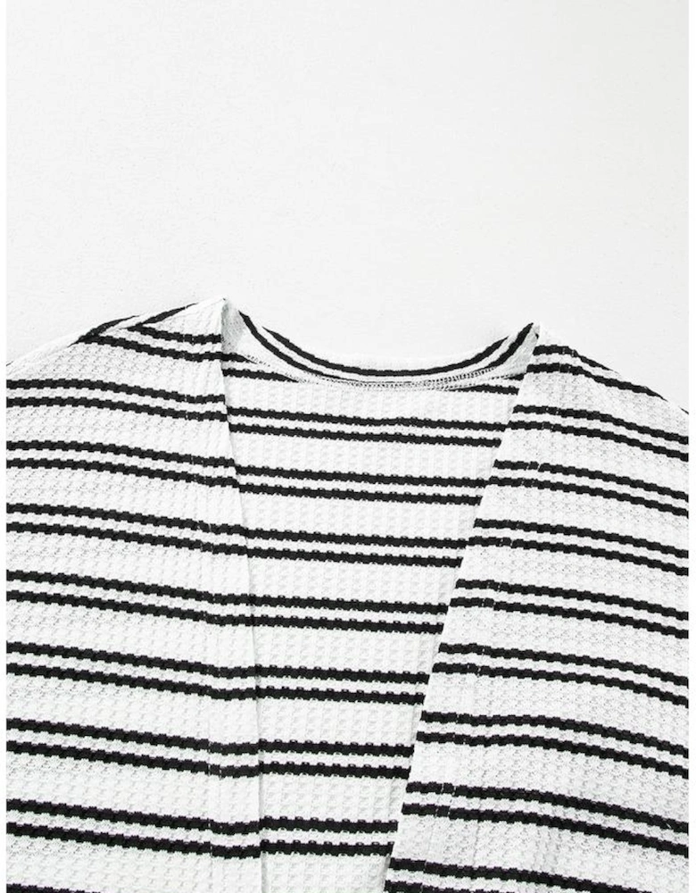 Black Stripe Print Open Front Duster Cardigan