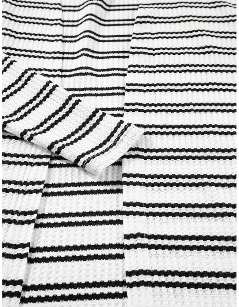 Black Stripe Print Open Front Duster Cardigan