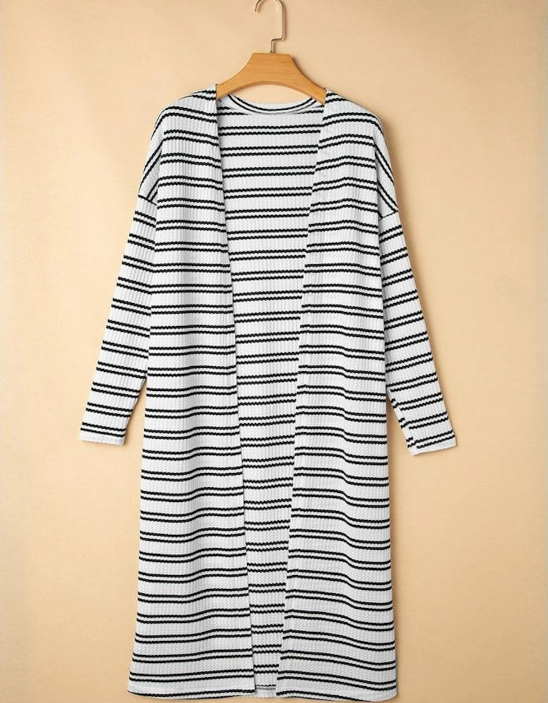 Black Stripe Print Open Front Duster Cardigan