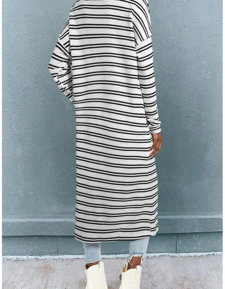 Black Stripe Print Open Front Duster Cardigan
