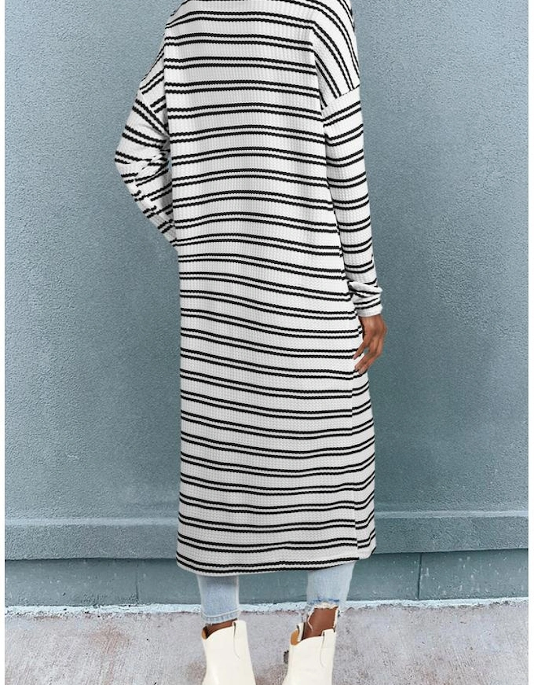Black Stripe Print Open Front Duster Cardigan