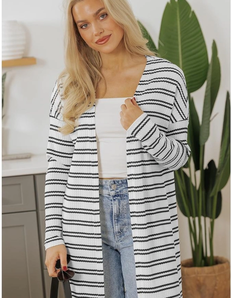 Black Stripe Print Open Front Duster Cardigan