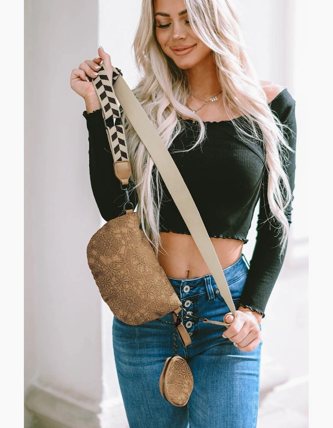 Azura Exchange Camel Colorblock Strap Chain Shoulder Bag With Coin Purse