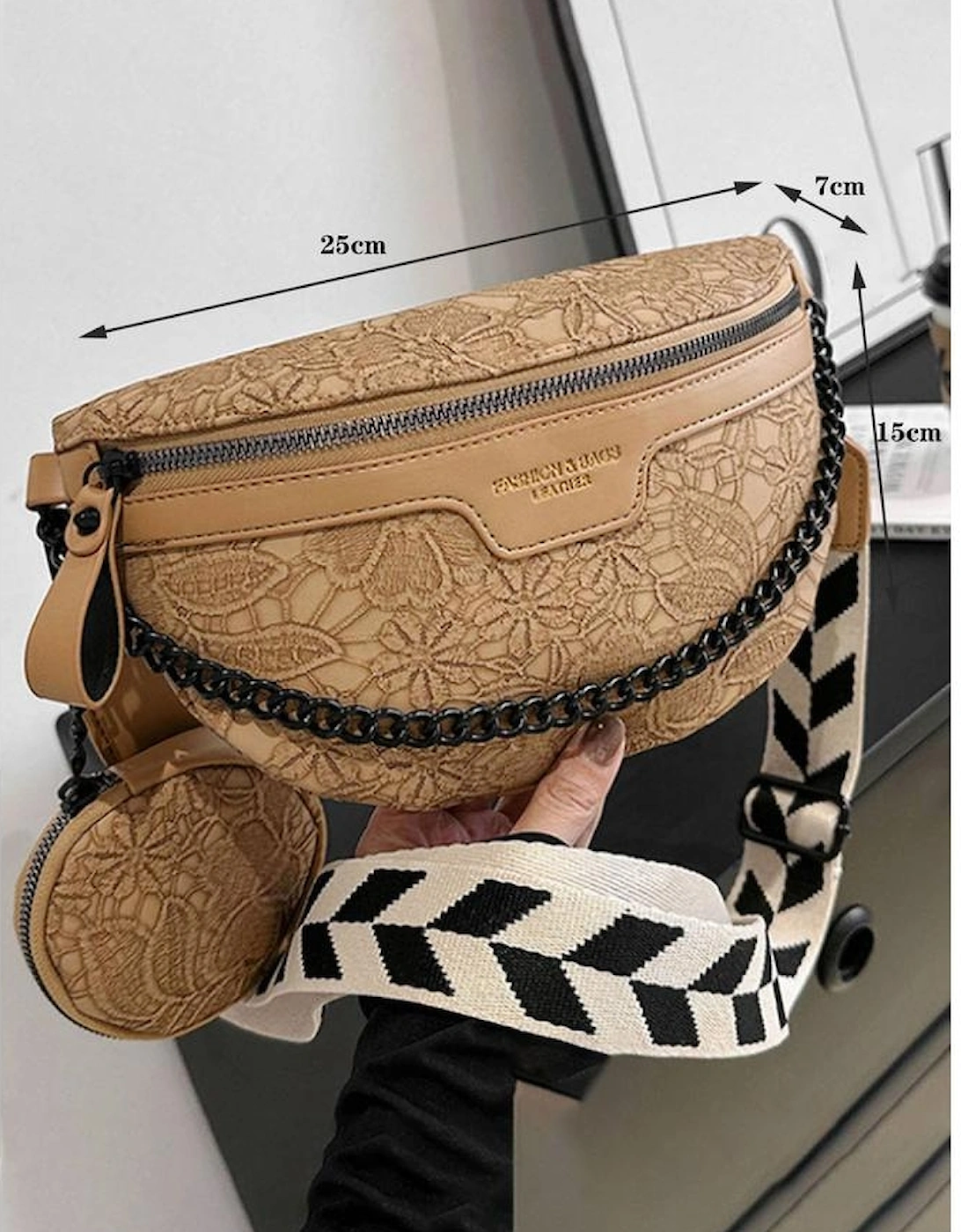 Azura Exchange Camel Colorblock Strap Chain Shoulder Bag With Coin Purse