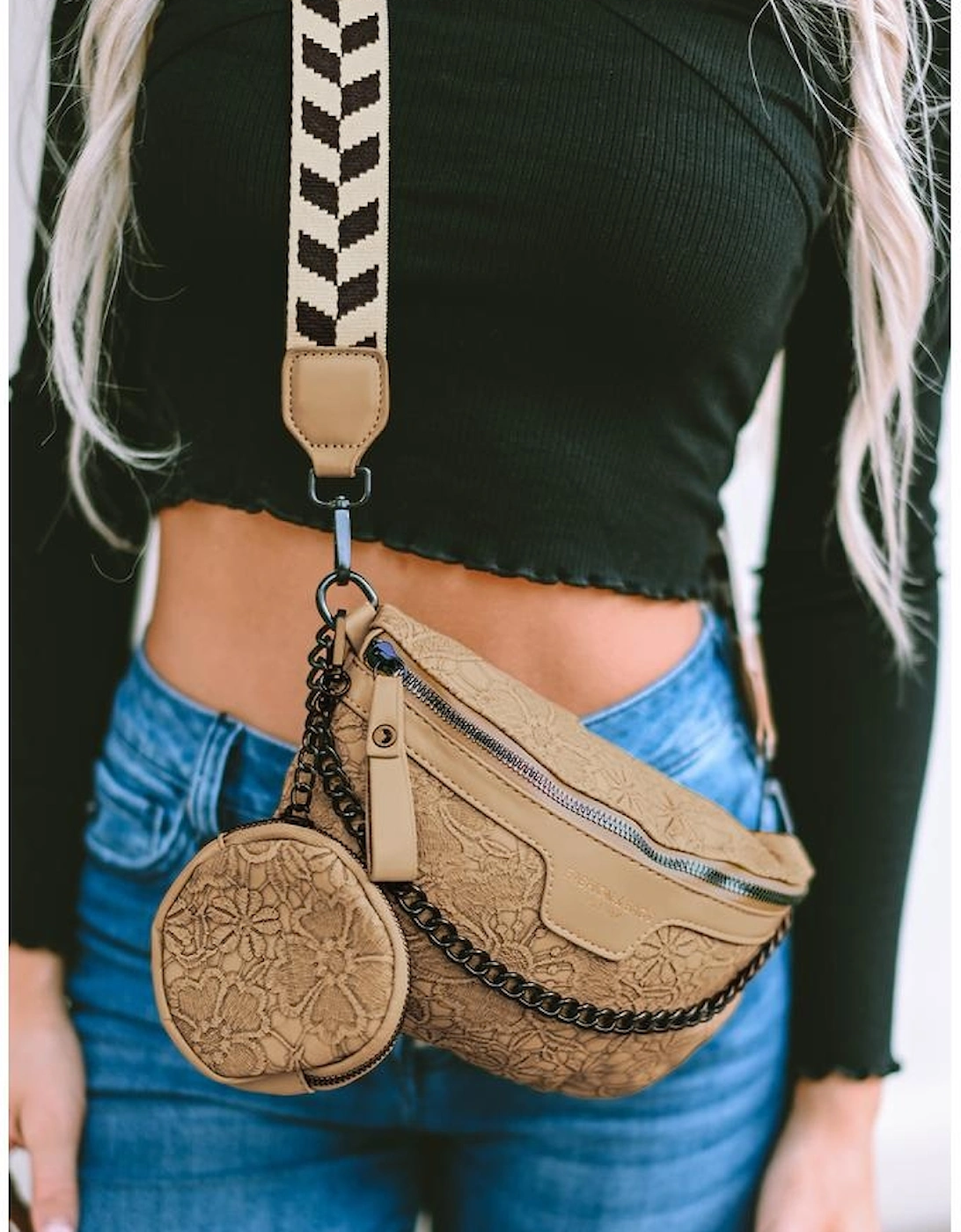 Azura Exchange Camel Colorblock Strap Chain Shoulder Bag With Coin Purse