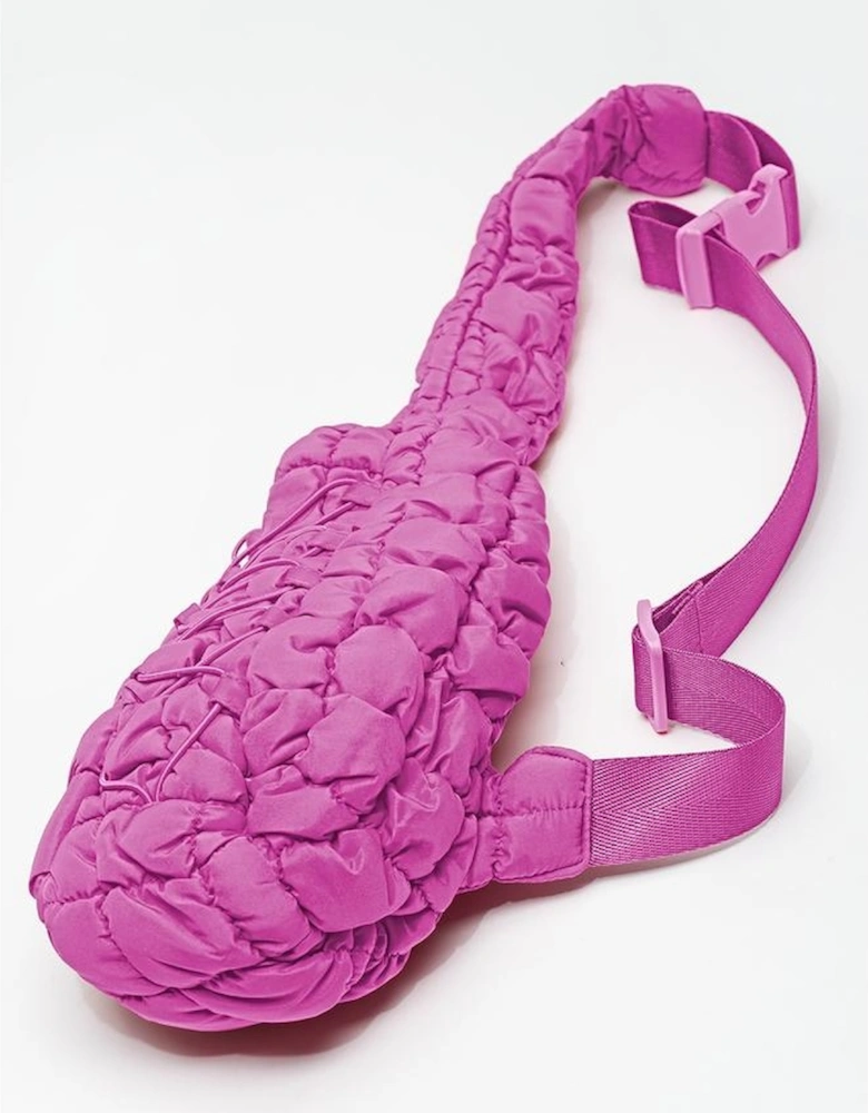 Bright Pink Marshmallow Quilted Drawstring Decor Sling Bag