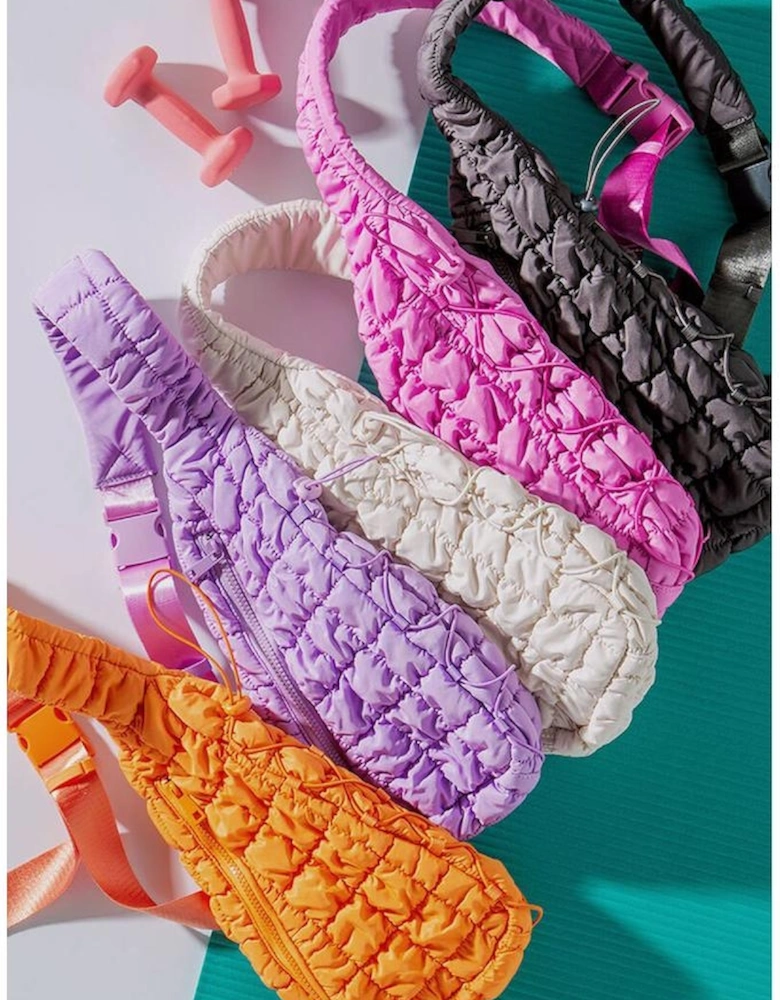 Bright Pink Marshmallow Quilted Drawstring Decor Sling Bag