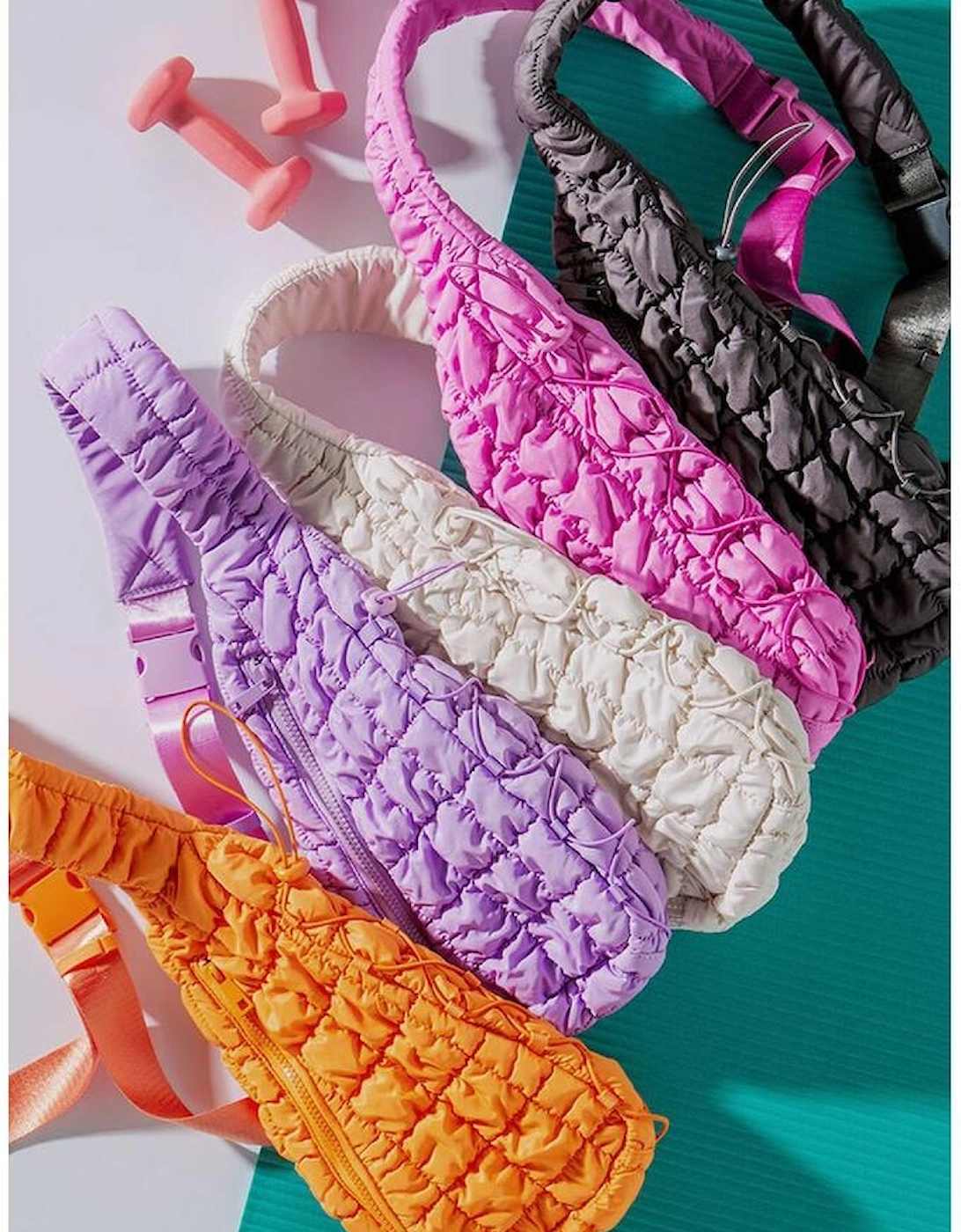 Bright Pink Marshmallow Quilted Drawstring Decor Sling Bag