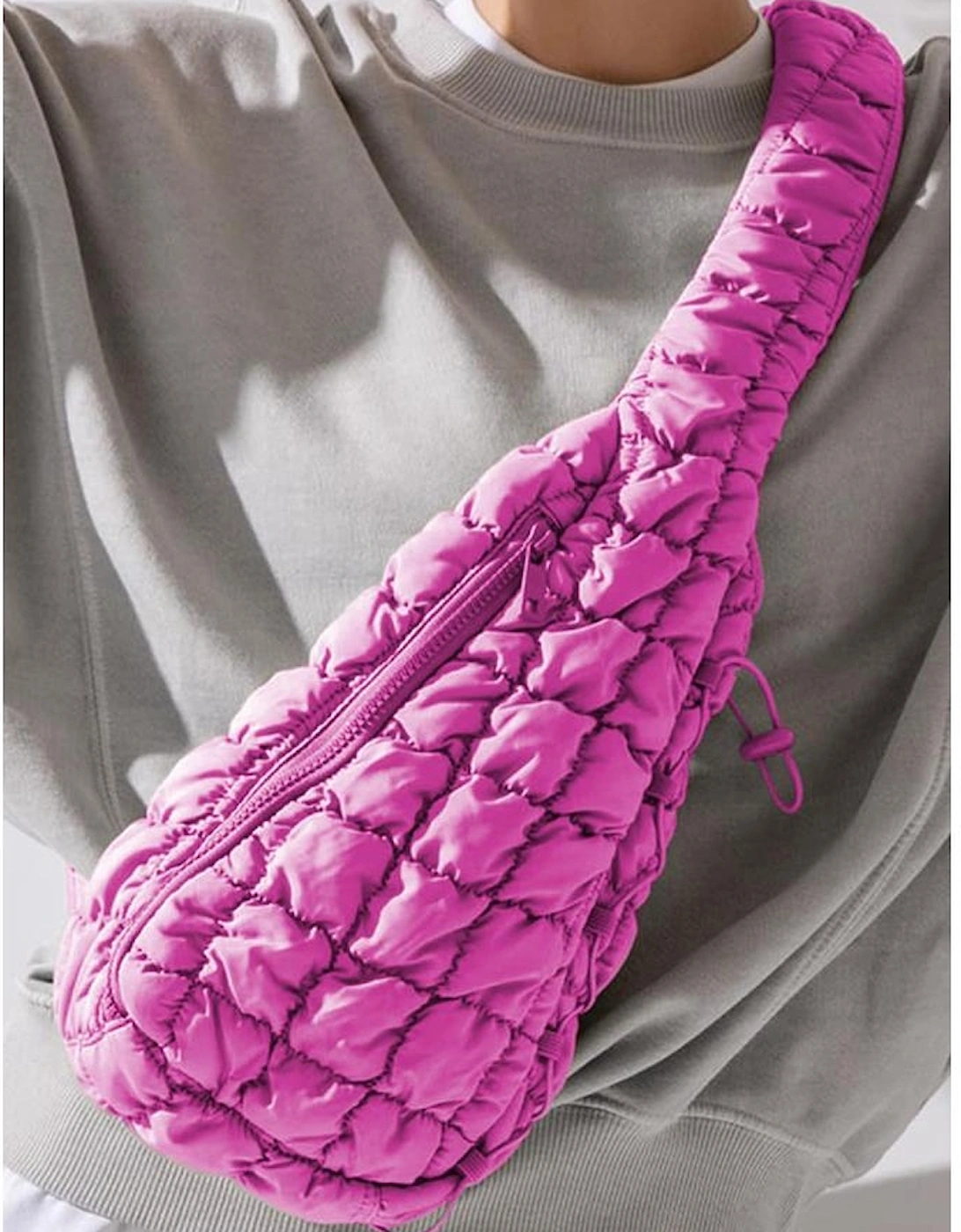 Bright Pink Marshmallow Quilted Drawstring Decor Sling Bag, 10 of 9