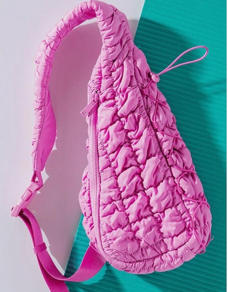 Bright Pink Marshmallow Quilted Drawstring Decor Sling Bag