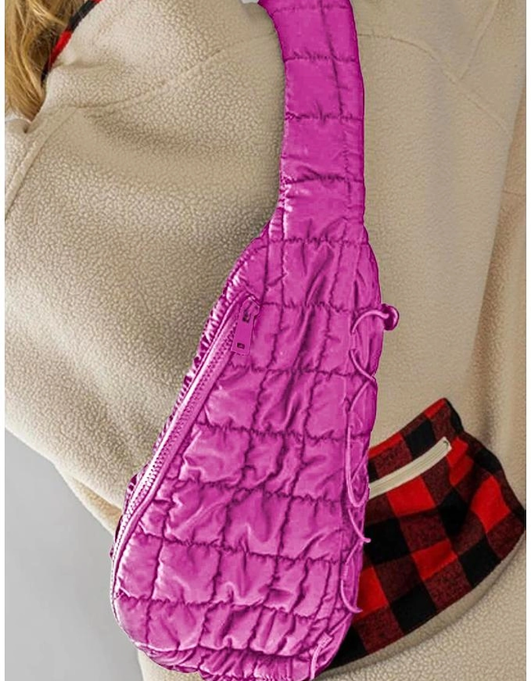 Bright Pink Marshmallow Quilted Drawstring Decor Sling Bag