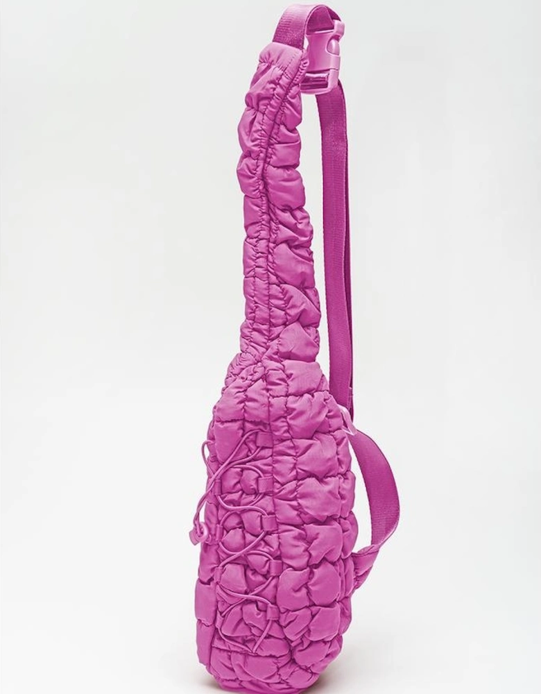 Bright Pink Marshmallow Quilted Drawstring Decor Sling Bag