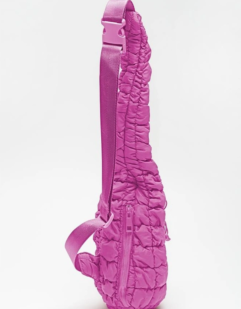 Bright Pink Marshmallow Quilted Drawstring Decor Sling Bag
