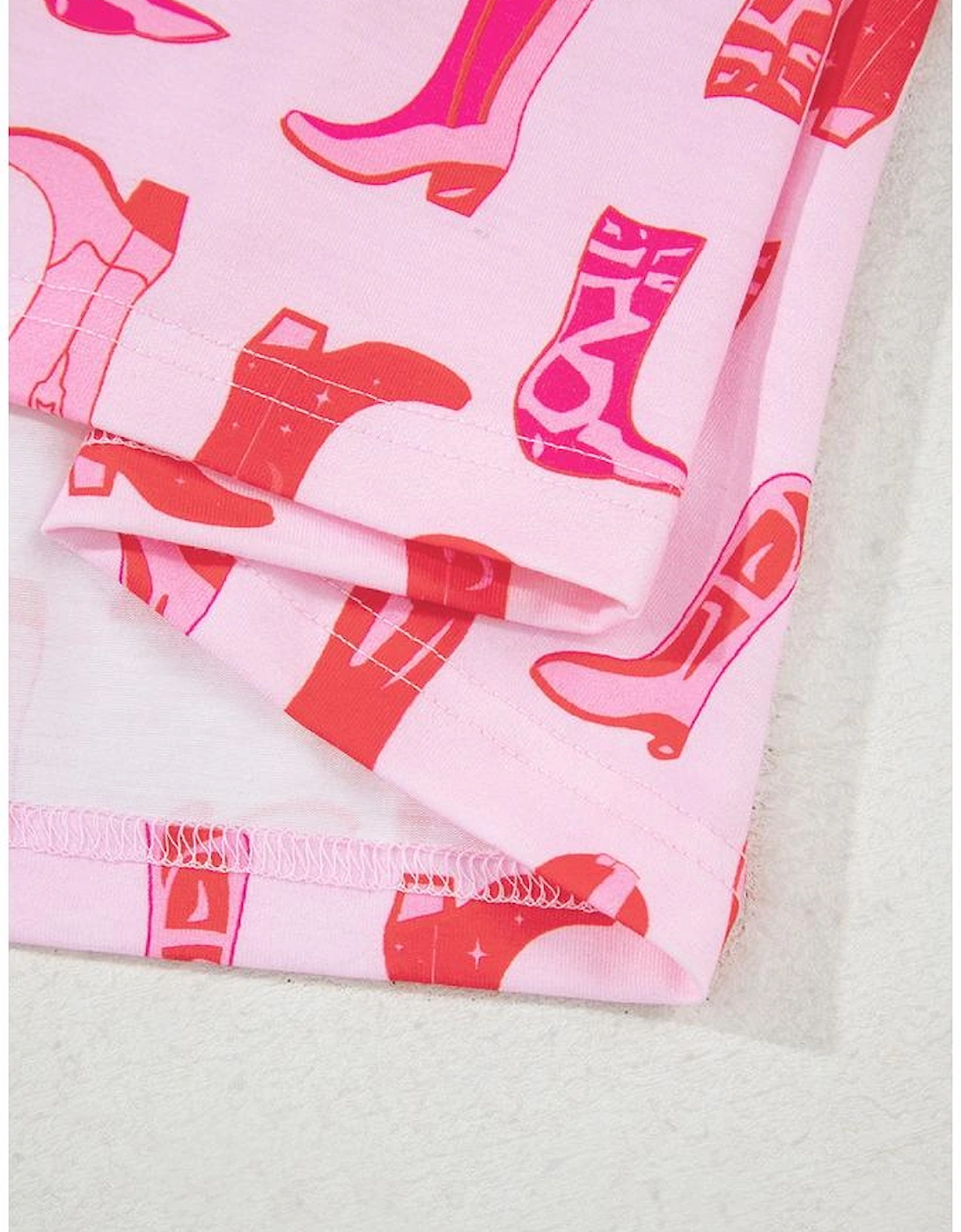 Pink Western Cowgirl Boots Printed Shirt Ruffled Shorts Pajama Set