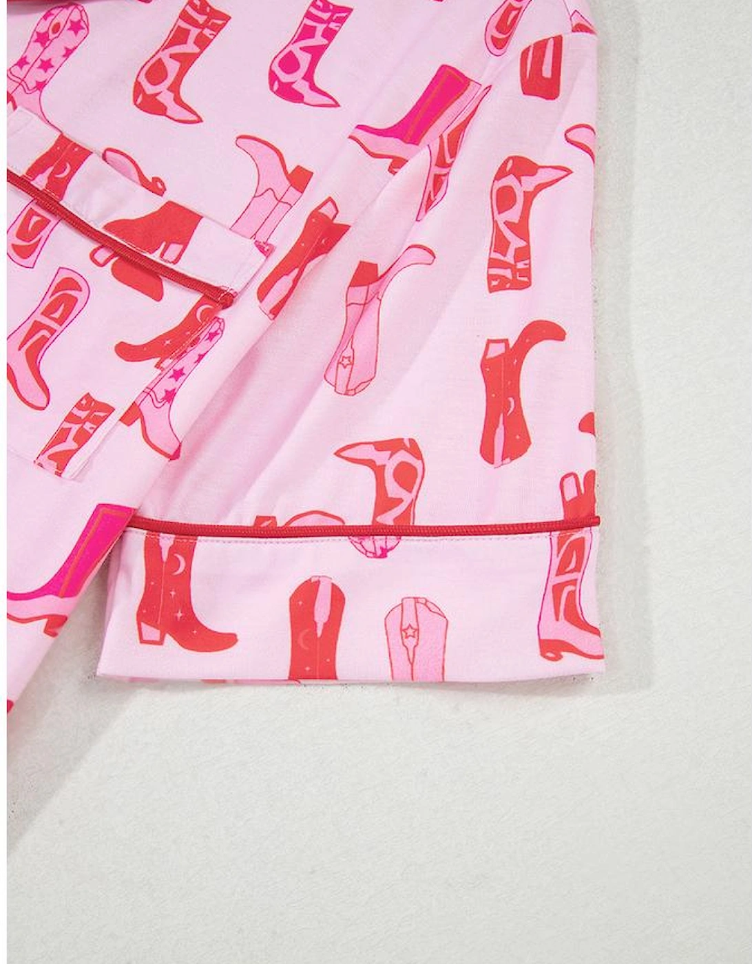 Pink Western Cowgirl Boots Printed Shirt Ruffled Shorts Pajama Set