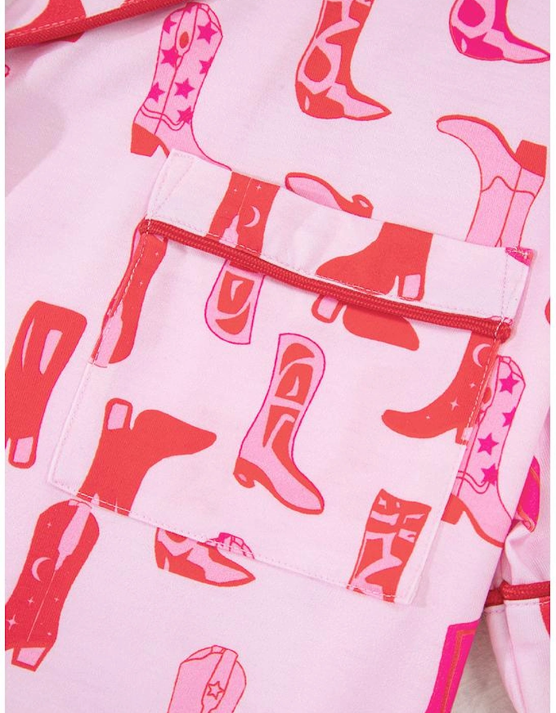 Pink Western Cowgirl Boots Printed Shirt Ruffled Shorts Pajama Set