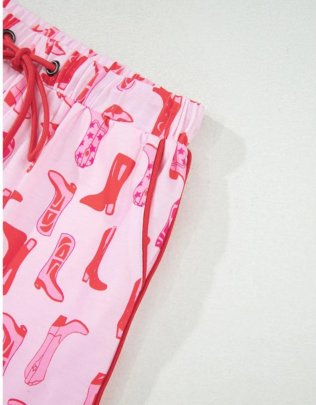 Pink Western Cowgirl Boots Printed Shirt Ruffled Shorts Pajama Set