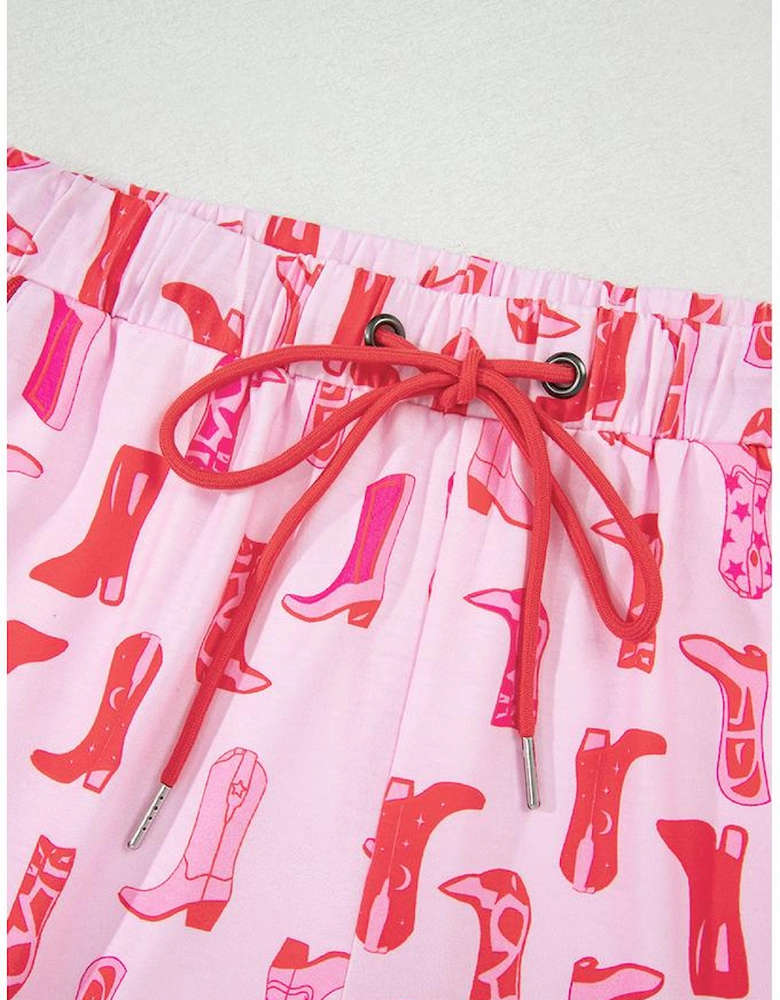 Pink Western Cowgirl Boots Printed Shirt Ruffled Shorts Pajama Set