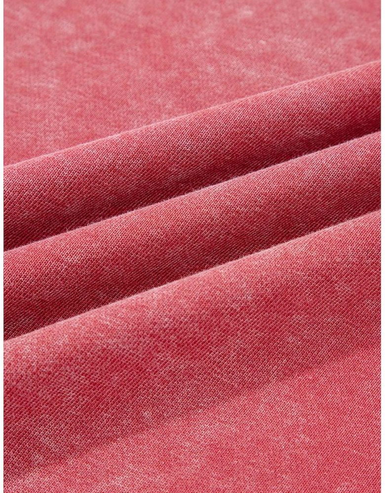 Racing Red Mineral Wash Raglan Sleeve Raw Hem Crop Sweatshirt