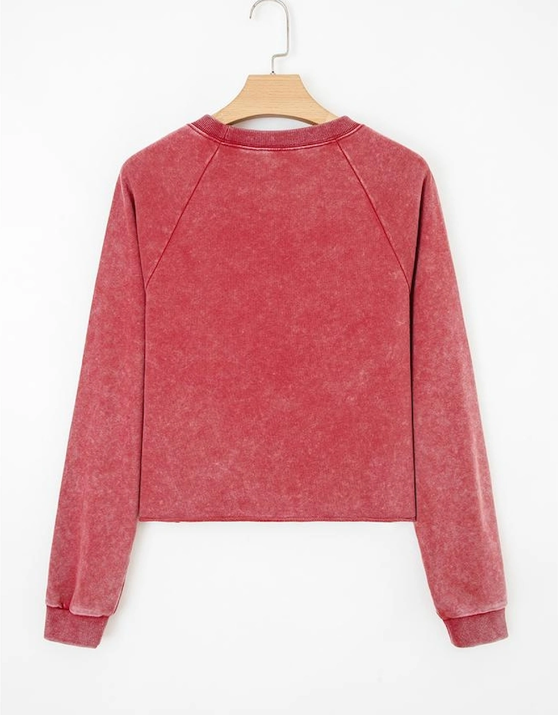 Racing Red Mineral Wash Raglan Sleeve Raw Hem Crop Sweatshirt