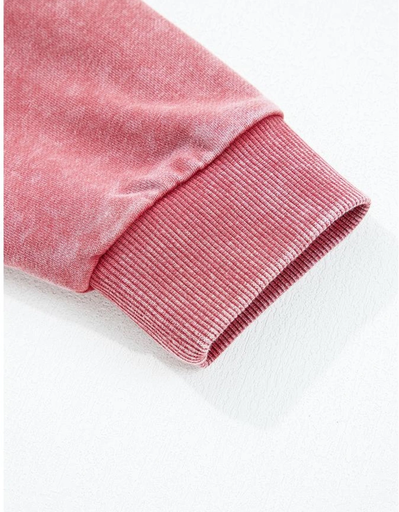 Racing Red Mineral Wash Raglan Sleeve Raw Hem Crop Sweatshirt