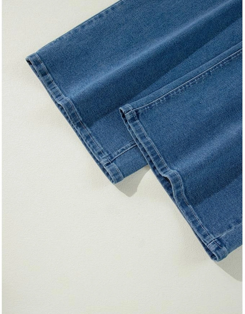 Dusk Blue Adjustable Tie Straps Cropped Wide Leg Denim Overalls