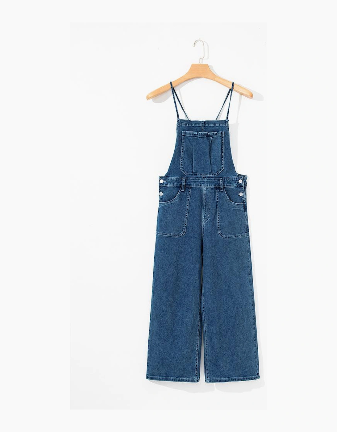 Dusk Blue Adjustable Tie Straps Cropped Wide Leg Denim Overalls