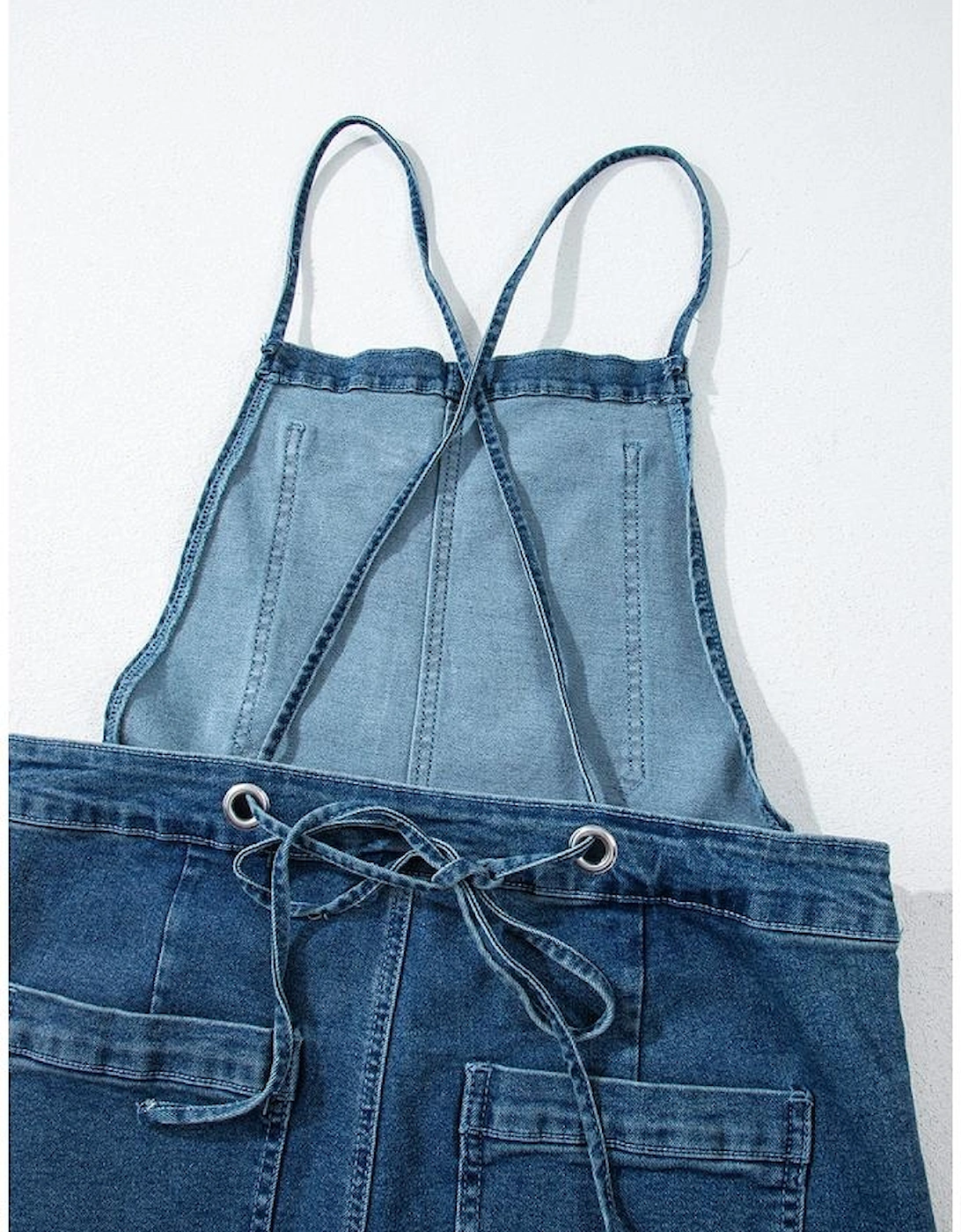 Dusk Blue Adjustable Tie Straps Cropped Wide Leg Denim Overalls