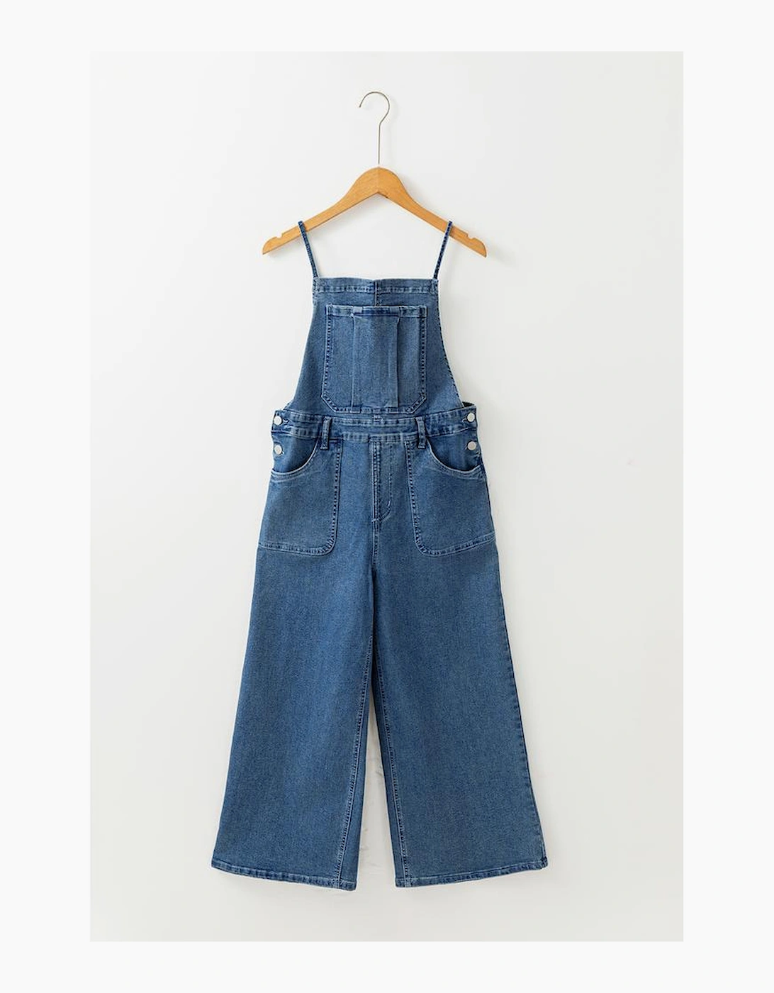 Dusk Blue Adjustable Tie Straps Cropped Wide Leg Denim Overalls