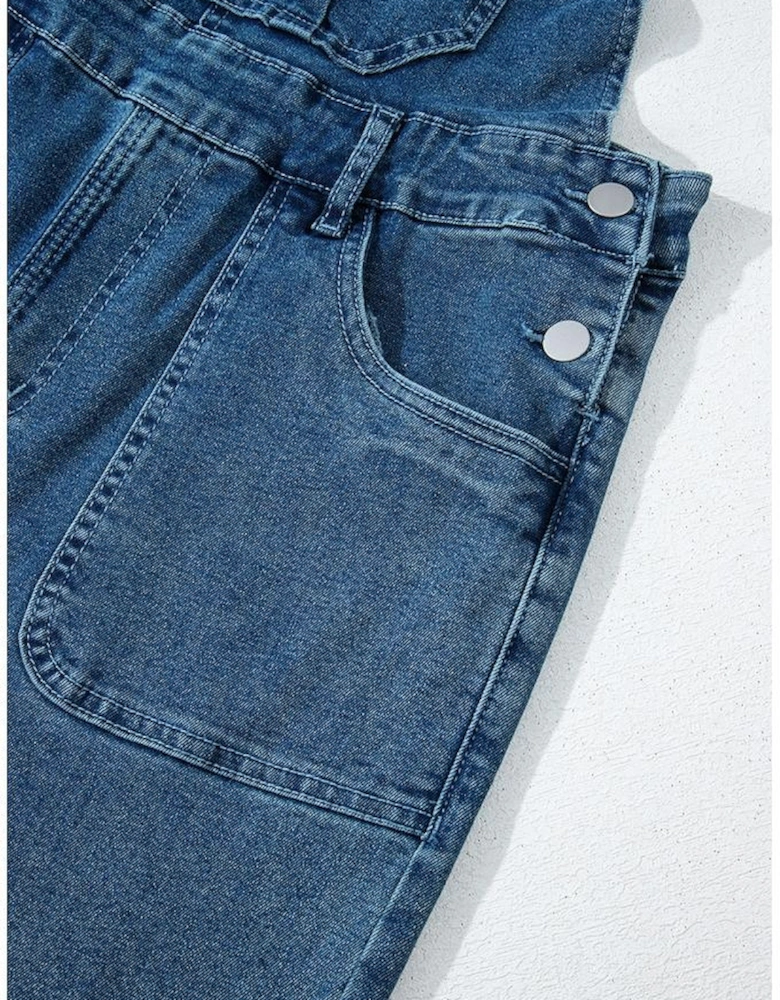 Dusk Blue Adjustable Tie Straps Cropped Wide Leg Denim Overalls