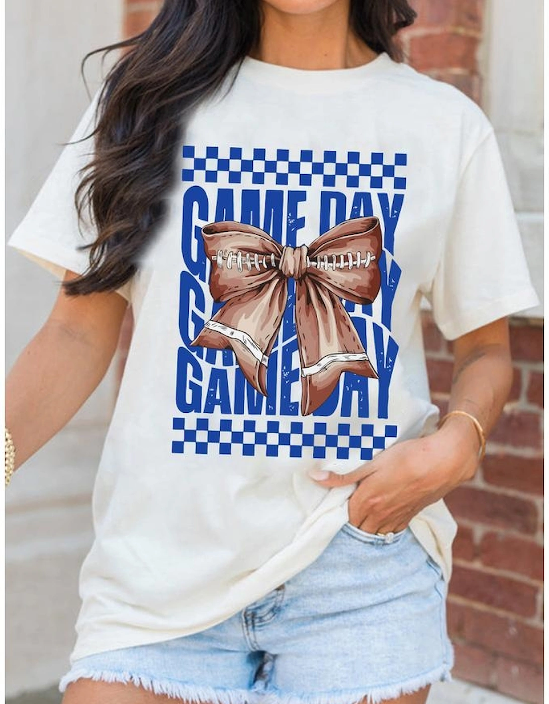 White Rugby Bowknot GAME DAY Graphic Tee