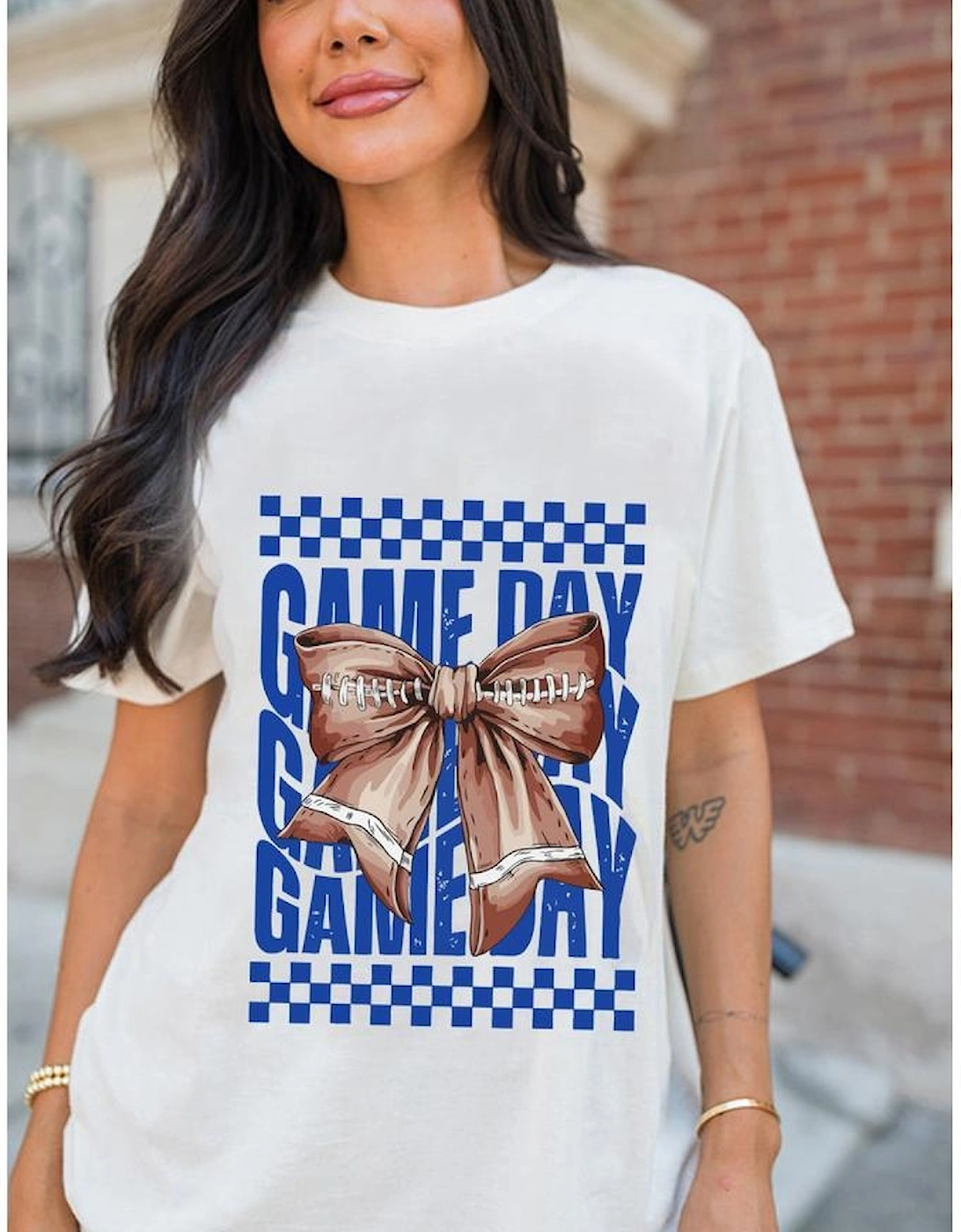 White Rugby Bowknot GAME DAY Graphic Tee