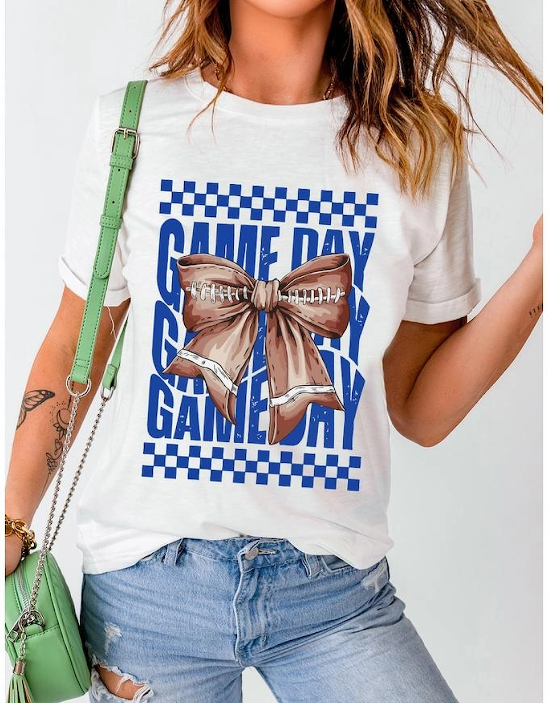 White Rugby Bowknot GAME DAY Graphic Tee