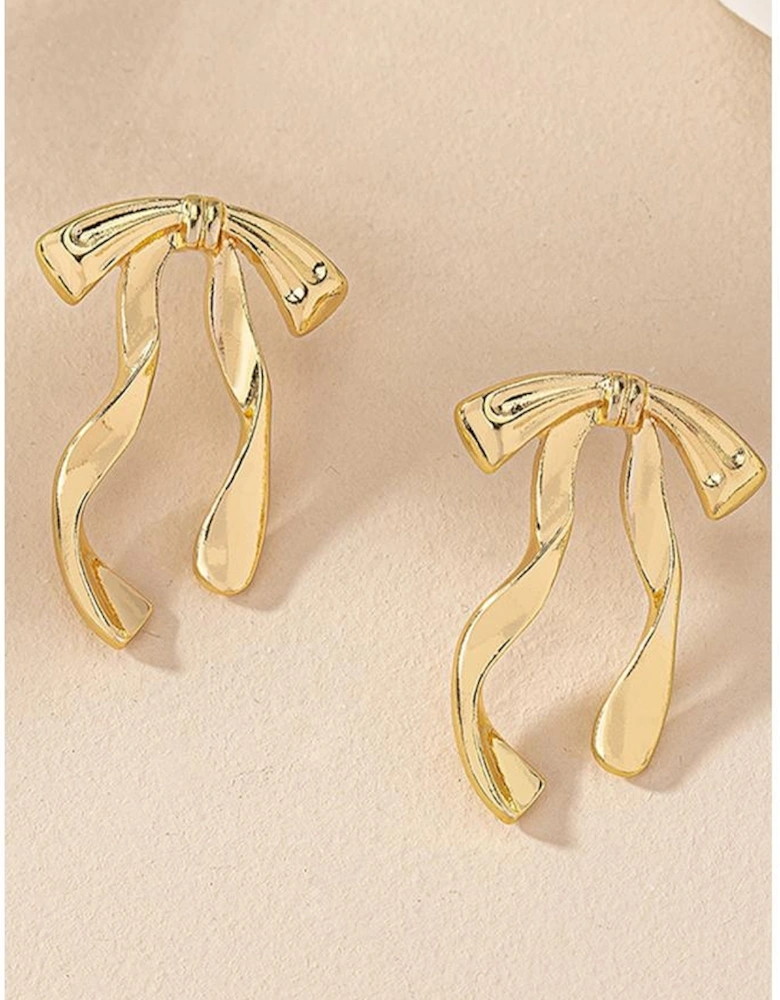Gold Bow Knot Plated Alloy Stud Earrings