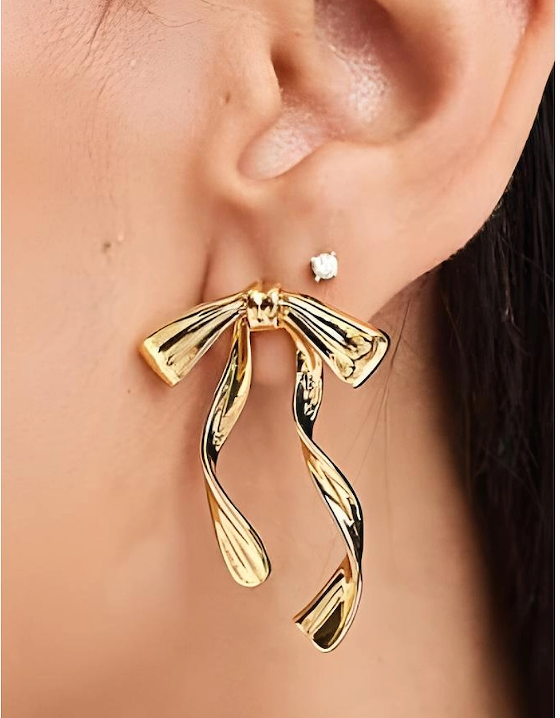 Gold Bow Knot Plated Alloy Stud Earrings