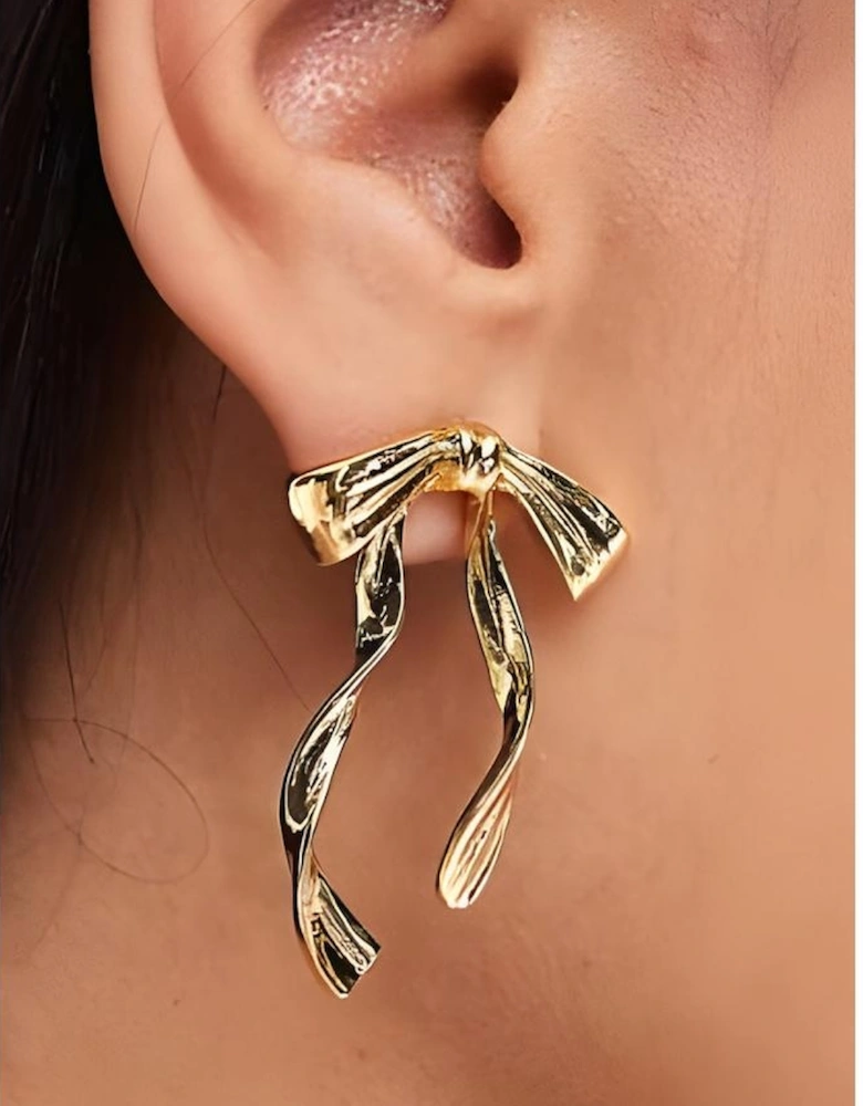 Gold Bow Knot Plated Alloy Stud Earrings
