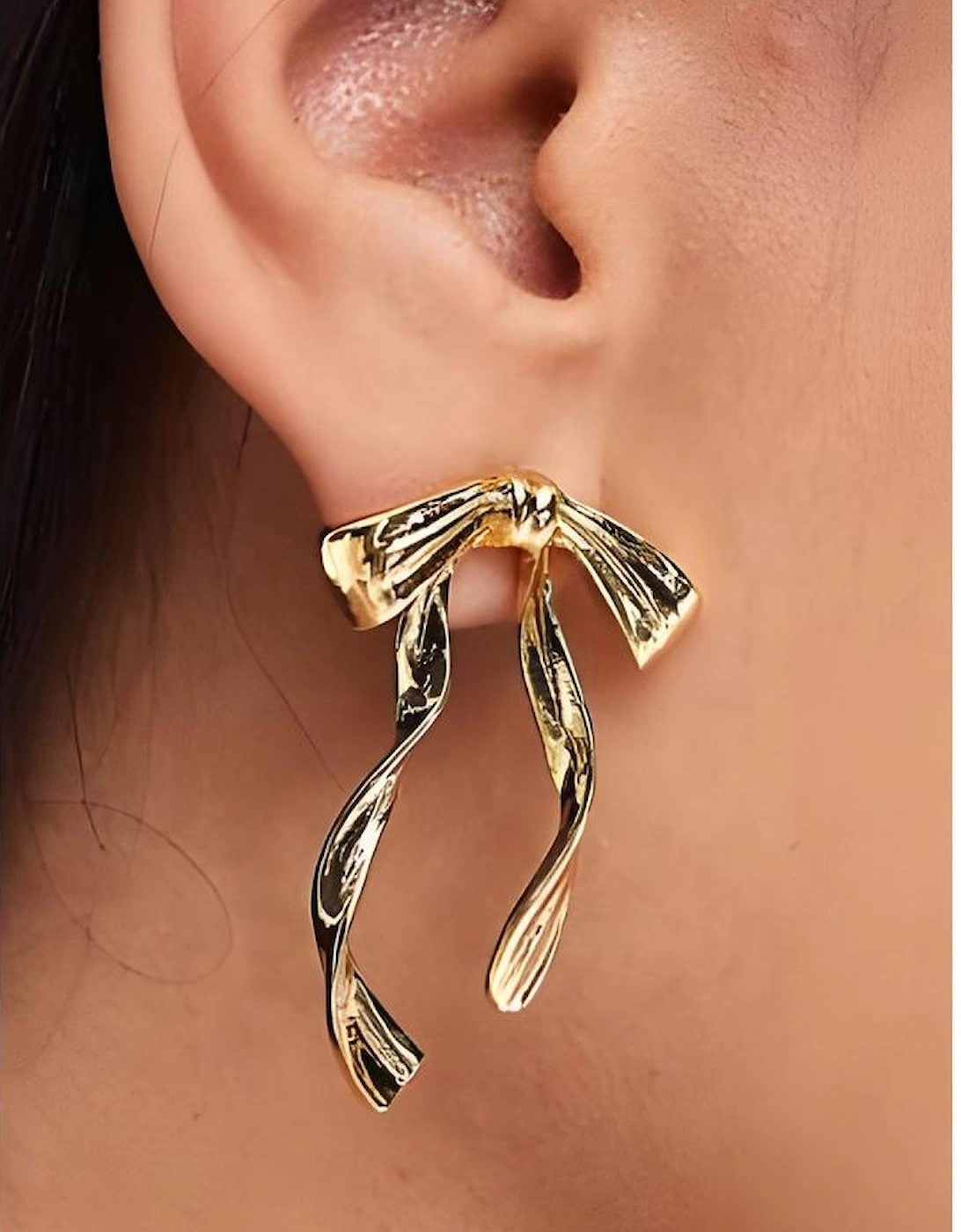 Gold Bow Knot Plated Alloy Stud Earrings
