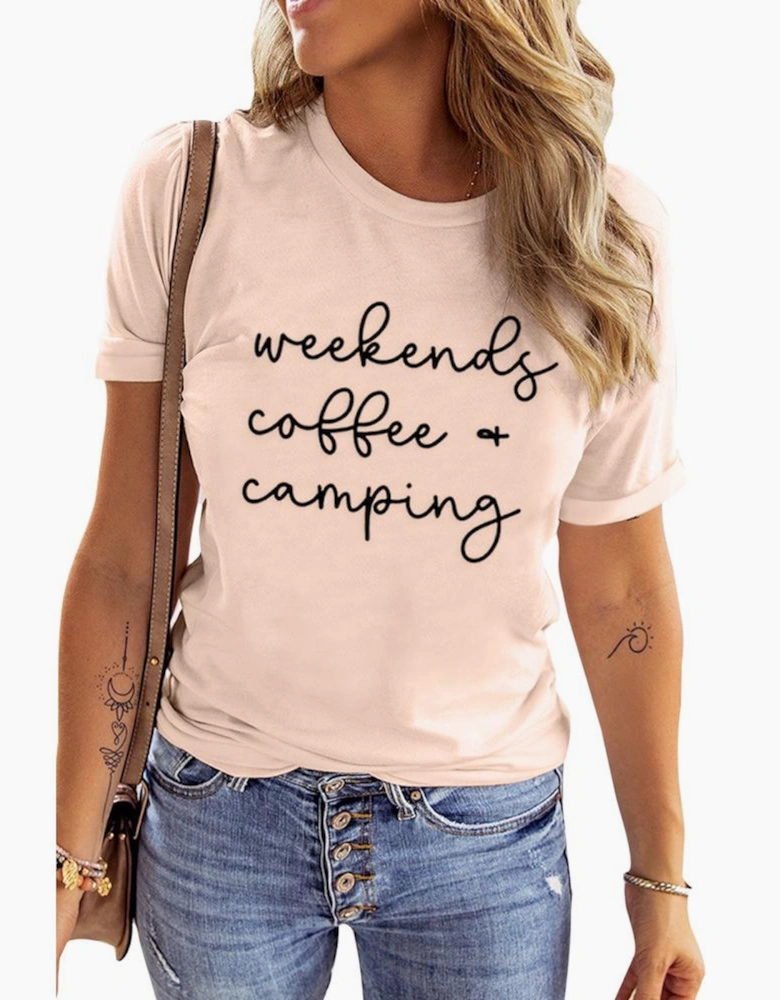 Azura Exchange Printed Short Sleeve T-Shirt for Weekends Coffee & Camping
