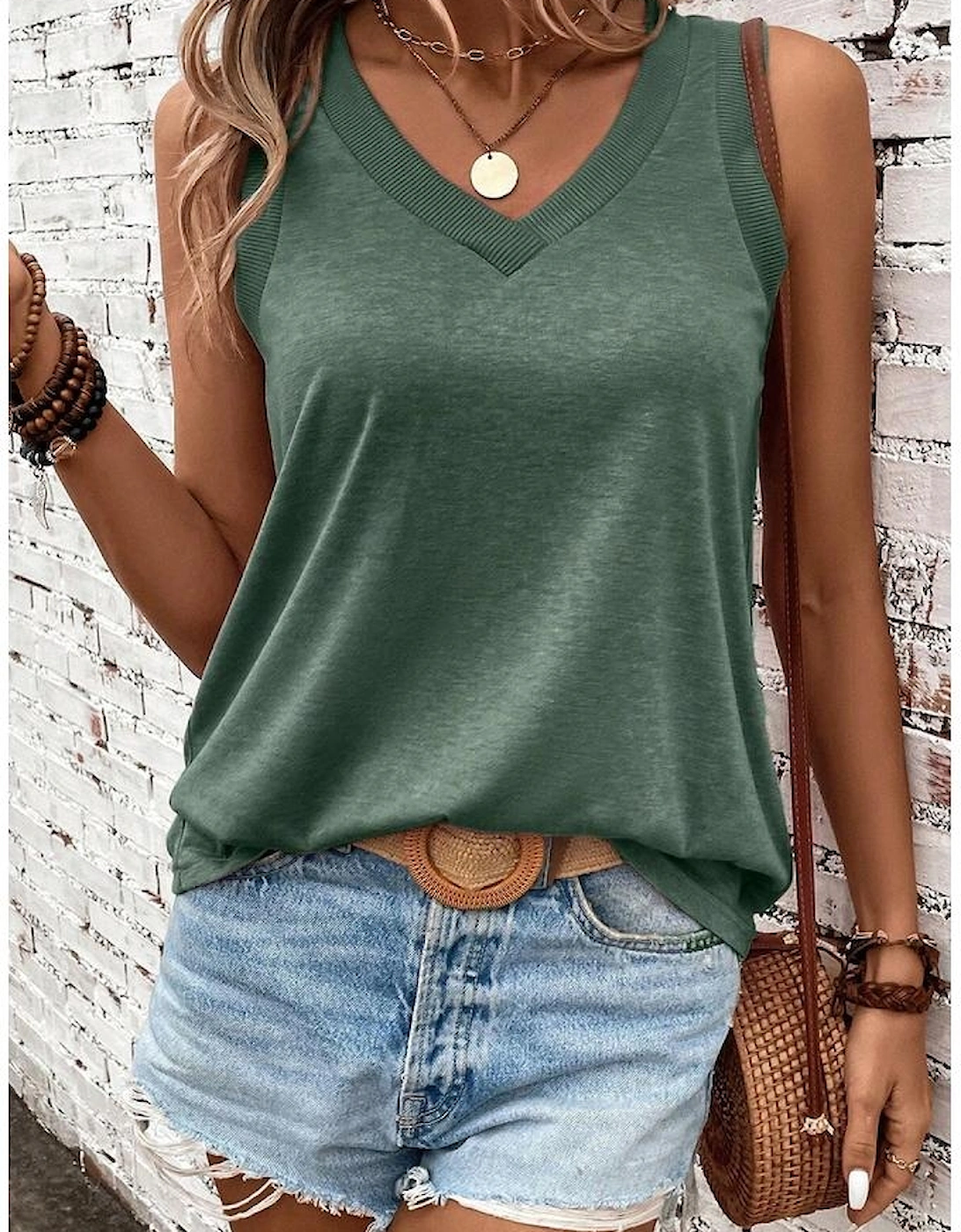 Mist Green Ribbed V Neck Tank, 9 of 8