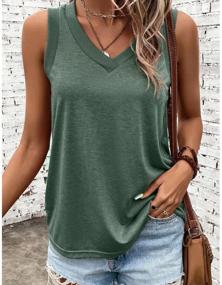 Mist Green Ribbed V Neck Tank