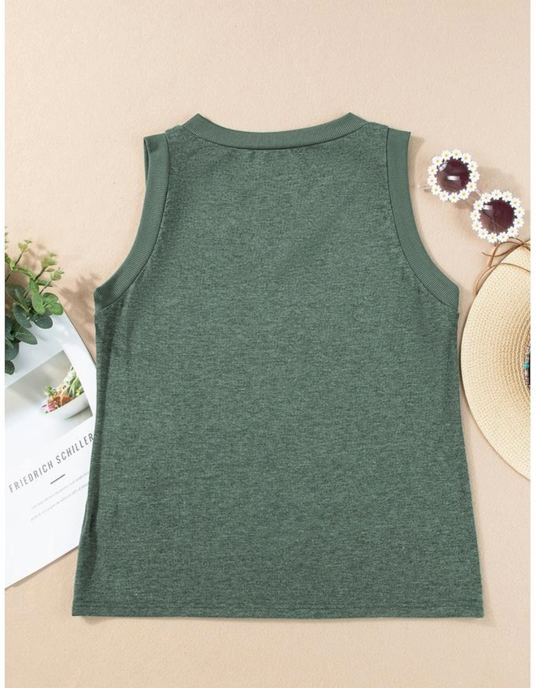 Mist Green Ribbed V Neck Tank